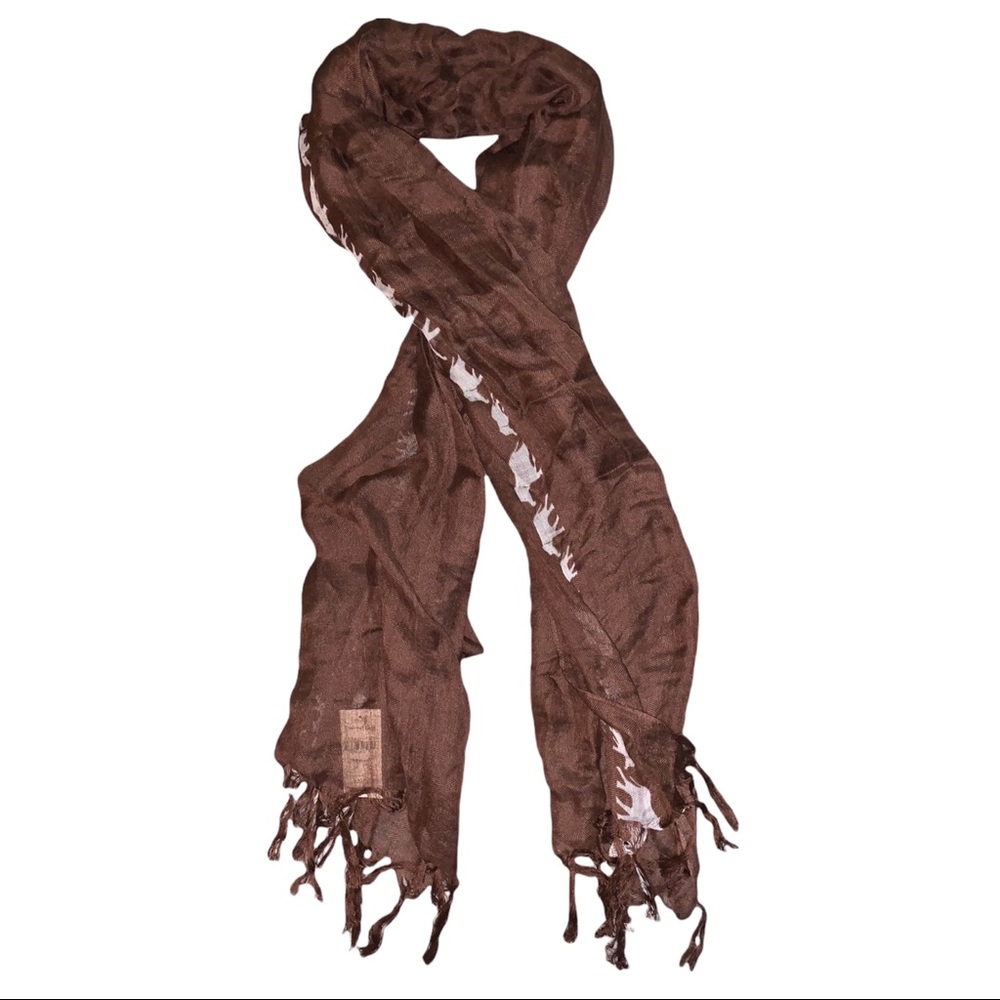 Brown Elephants Pattern Fringe Scarf